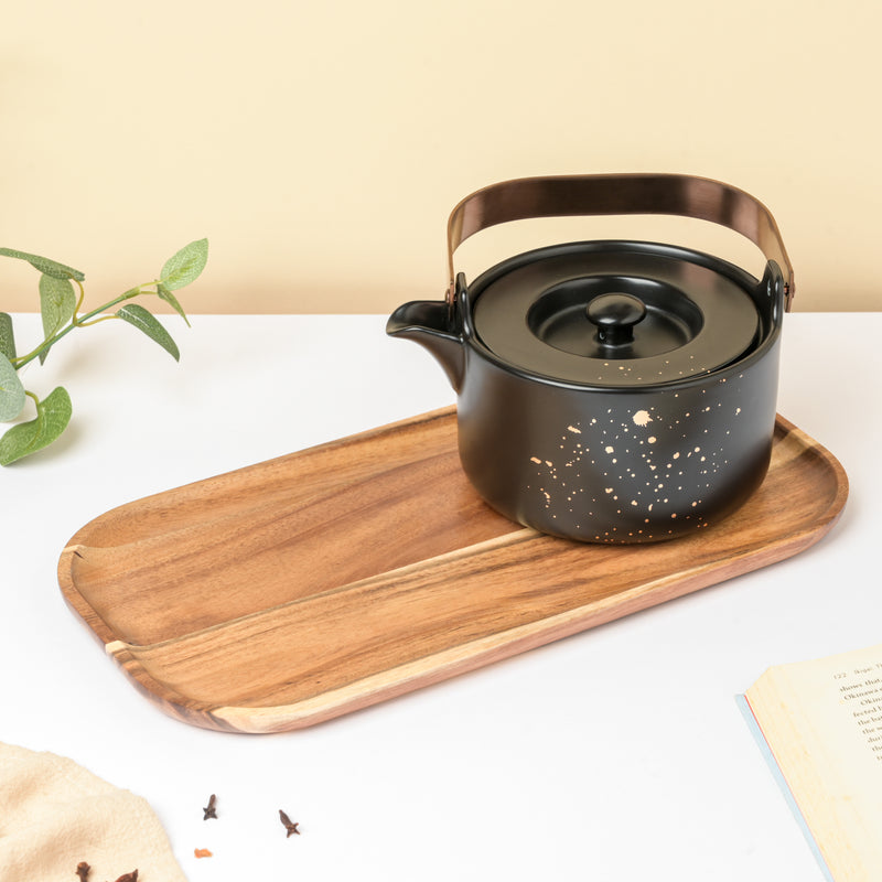 CARA Gold Detail Black Tea Set - Teapot set, tea set, kettle and cup set | Tea set for Dining table & Home decor