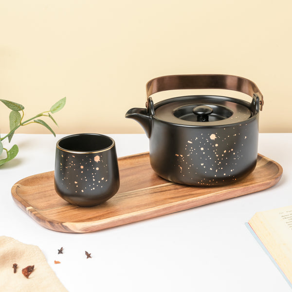 CARA Gold Detail Black Tea Set - Teapot set, tea set, kettle and cup set | Tea set for Dining table & Home decor