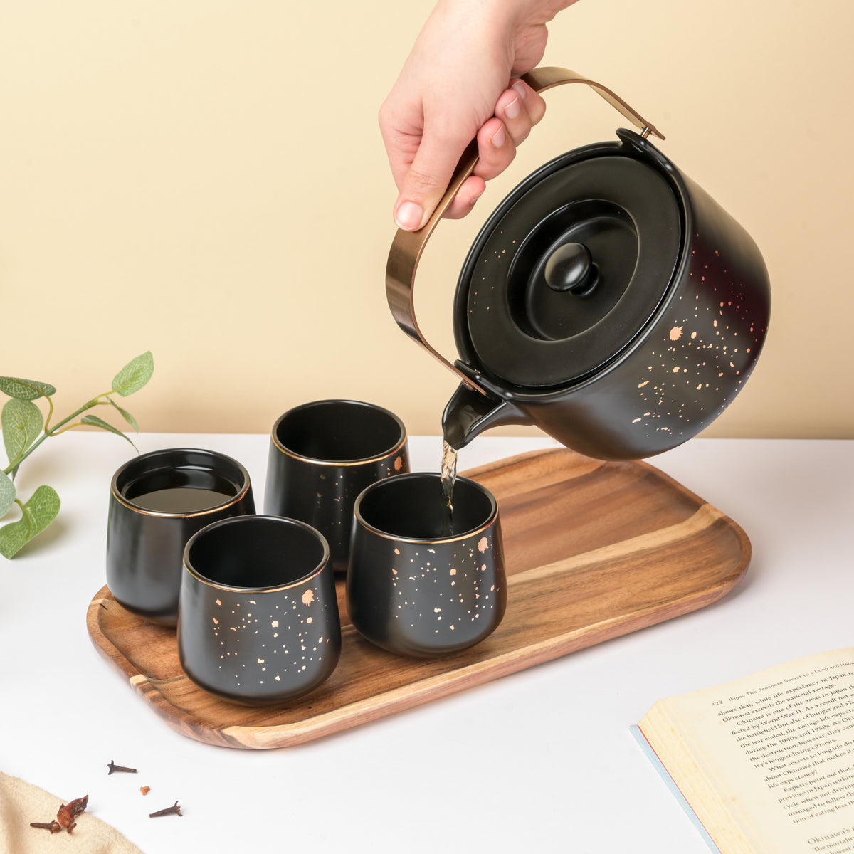 Tea Set Buy CARA Gold Detail Black Tea Set Online Nestasia