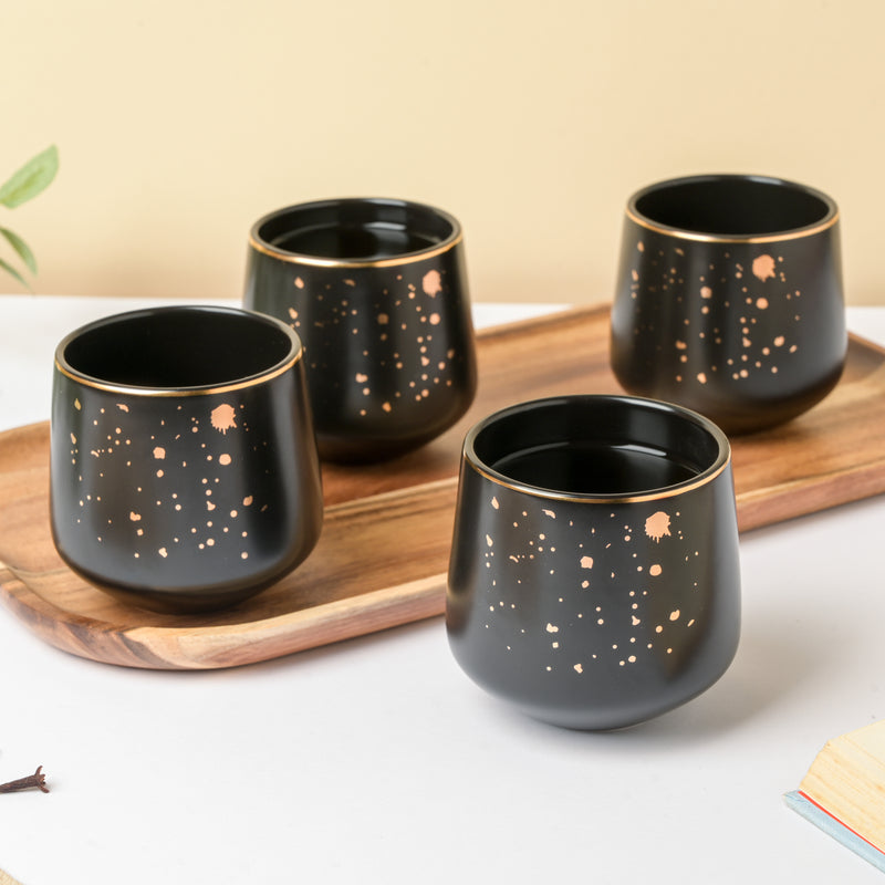 CARA Gold Detail Black Tea Set - Teapot set, tea set, kettle and cup set | Tea set for Dining table & Home decor