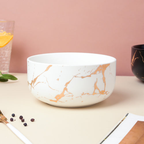 Gold Detailed Marble Ceramic Serving Bowl White - Bowl, ceramic bowl, serving bowls, noodle bowl, salad bowls, bowl for snacks, large serving bowl | Bowls for dining table & home decor