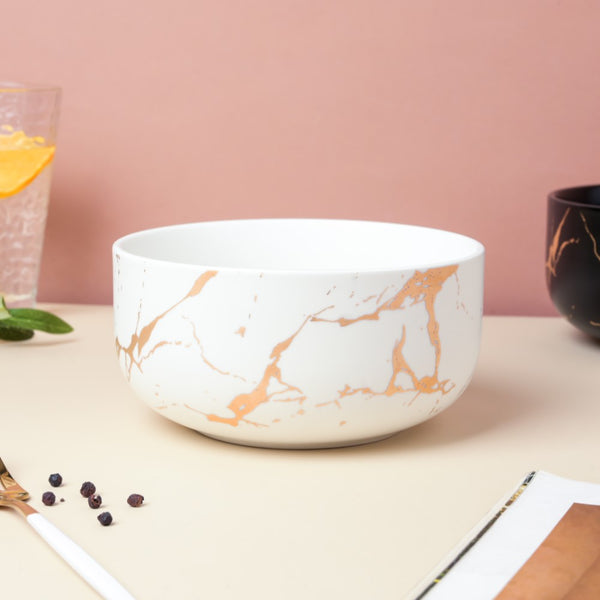 Gold Detailed Marble Ceramic Serving Bowl White - Bowl, ceramic bowl, serving bowls, noodle bowl, salad bowls, bowl for snacks, large serving bowl | Bowls for dining table & home decor