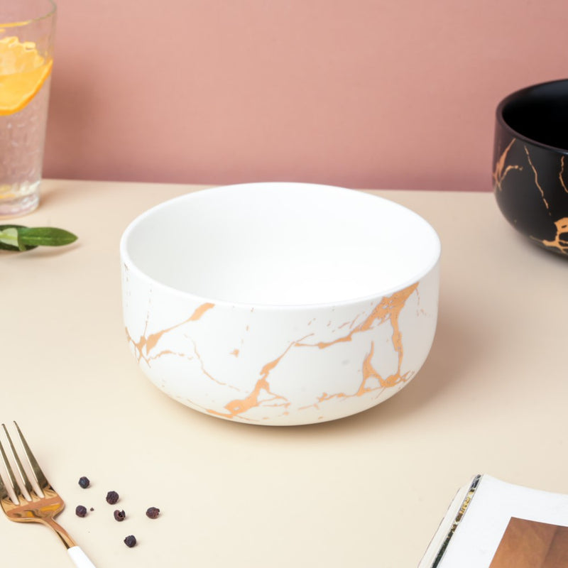 Gold Detailed Marble Ceramic Serving Bowl White - Bowl, ceramic bowl, serving bowls, noodle bowl, salad bowls, bowl for snacks, large serving bowl | Bowls for dining table & home decor