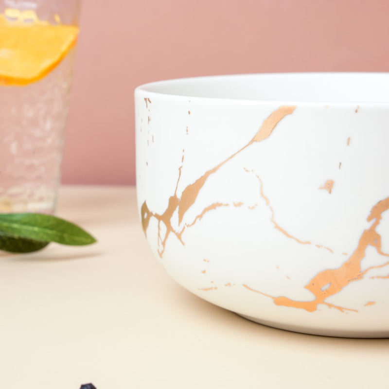 Gold Detailed Marble Ceramic Serving Bowl White - Bowl, ceramic bowl, serving bowls, noodle bowl, salad bowls, bowl for snacks, large serving bowl | Bowls for dining table & home decor