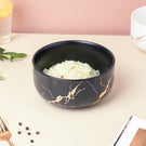 Gold Detailed Marble Ceramic Serving Bowl Black