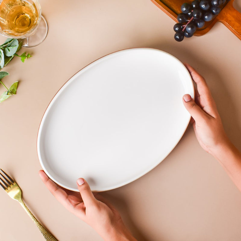 Ivory Ceramic Serving Oval Platter 12 Inch - Ceramic platter, serving platter, fruit platter | Plates for dining table & home decor