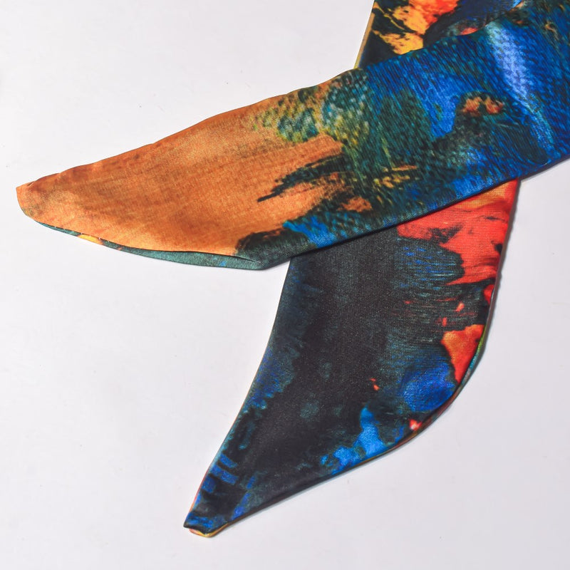 Satin Skinny Scarf Blue And Multicolour Set of 2 38 Inch