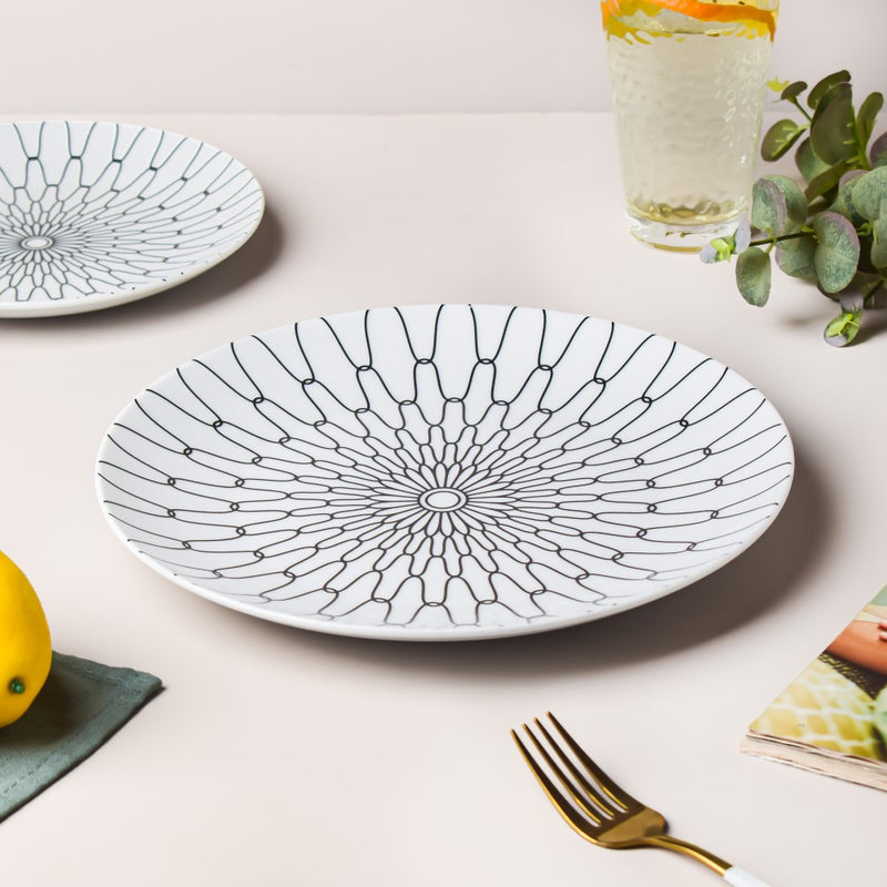 Trellis Gloss Ceramic Dinner Plate White 10 Inch - Serving plate, snack plate, ceramic dinner plates| Plates for dining table & home decor
