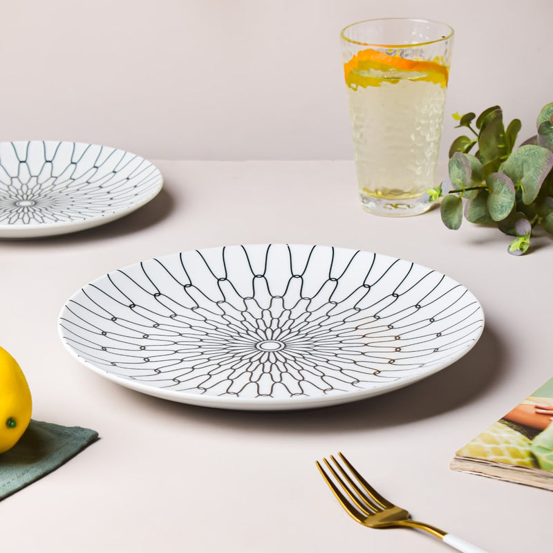Trellis Gloss Ceramic Dinner Plate White 10 Inch - Serving plate, snack plate, ceramic dinner plates| Plates for dining table & home decor