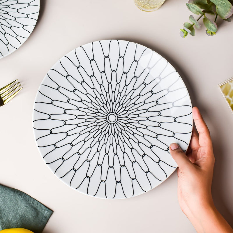 Trellis Gloss Ceramic Dinner Plate White 10 Inch - Serving plate, snack plate, ceramic dinner plates| Plates for dining table & home decor