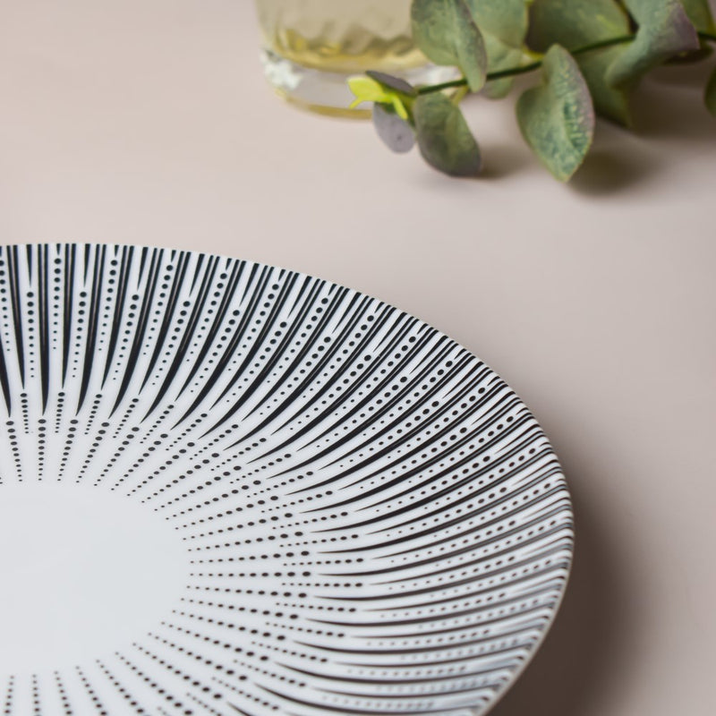 Philocaly Linear Patterned Ceramic Snack Plate White 8 Inch - Serving plate, snack plate, dessert plate | Plates for dining & home decor