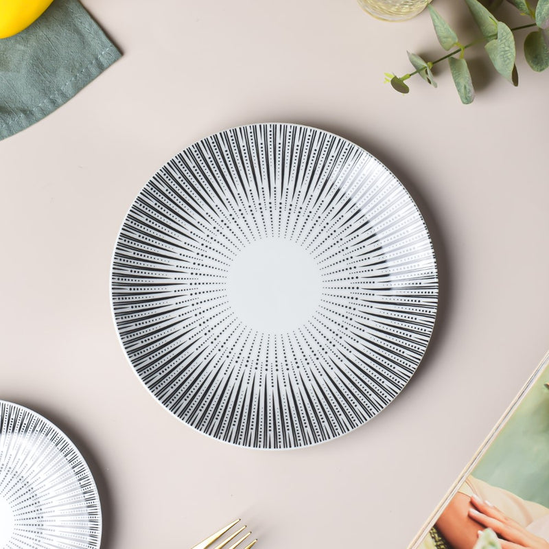 Philocaly Linear Patterned Ceramic Snack Plate White 8 Inch - Serving plate, snack plate, dessert plate | Plates for dining & home decor