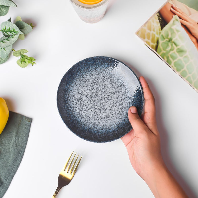 Pebble Glazed Dessert Plate Blue Grey 6 Inch - Serving plate, small plate, snacks plates | Plates for dining table & home decor