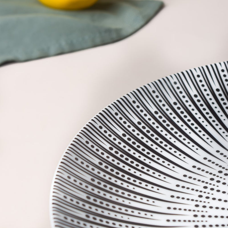 Philocaly Linear Patterned Dinner Plate White 10 Inch - Serving plate, snack plate, ceramic dinner plates| Plates for dining table & home decor