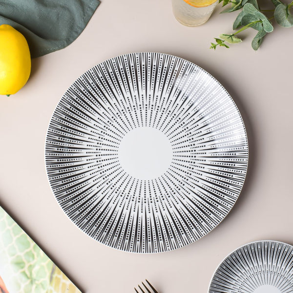 Philocaly Linear Patterned Dinner Plate White 10 Inch - Serving plate, snack plate, ceramic dinner plates| Plates for dining table & home decor