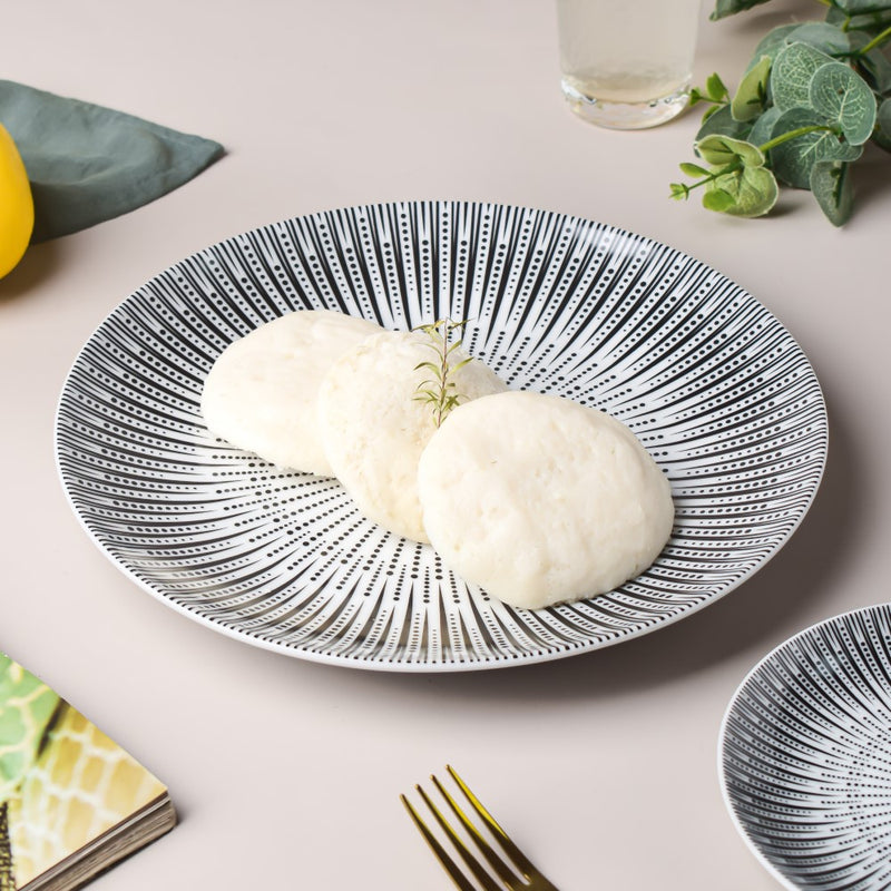 Philocaly Linear Patterned Dinner Plate White 10 Inch - Serving plate, snack plate, ceramic dinner plates| Plates for dining table & home decor