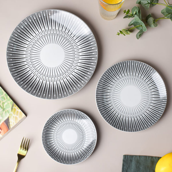 Philocaly Linear Patterned Ceramic Snack Plate White 8 Inch - Serving plate, snack plate, dessert plate | Plates for dining & home decor