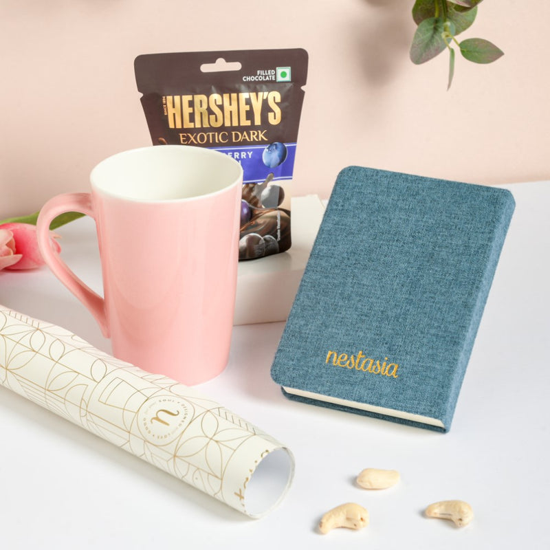 Blue Notebook and Pink Mug Diwali Hamper Set Of 3