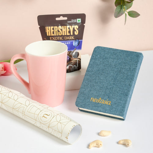 Blue Notebook and Pink Mug Diwali Hamper Set Of 3