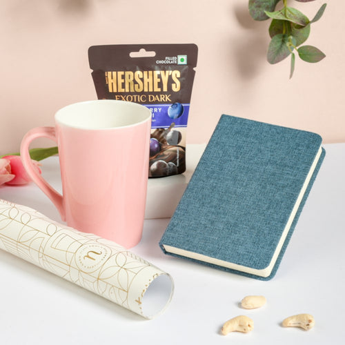 Blue Notebook and Pink Mug Diwali Hamper Set Of 3