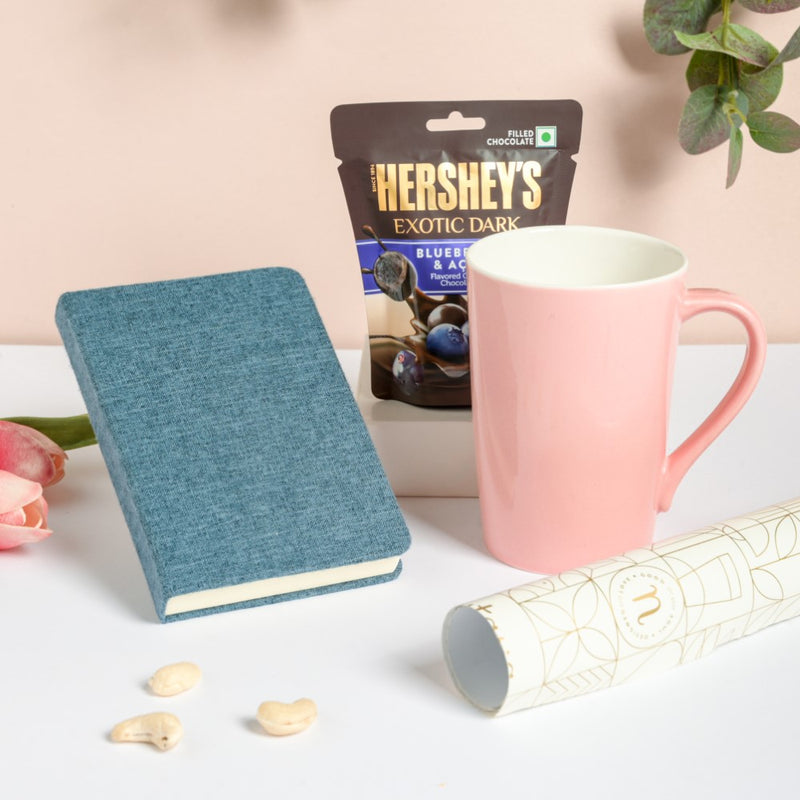 Blue Notebook and Pink Mug Diwali Hamper Set Of 3