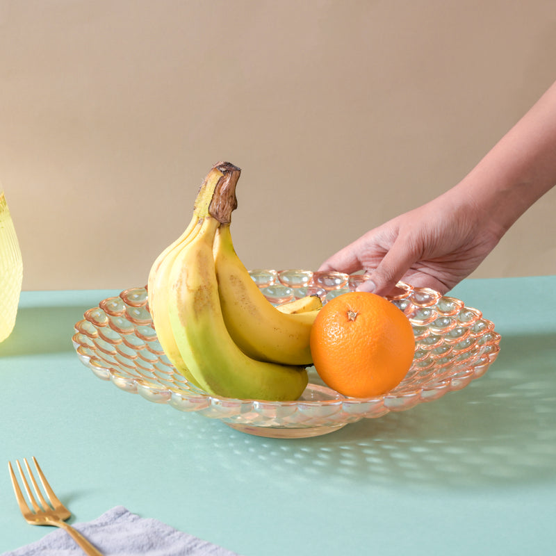 Amber Glass Decorative Fruit Bowl - Glass bowl, serving bowls, bowl for snacks, glass serving bowl, large serving bowl | Bowls for dining table & home decor