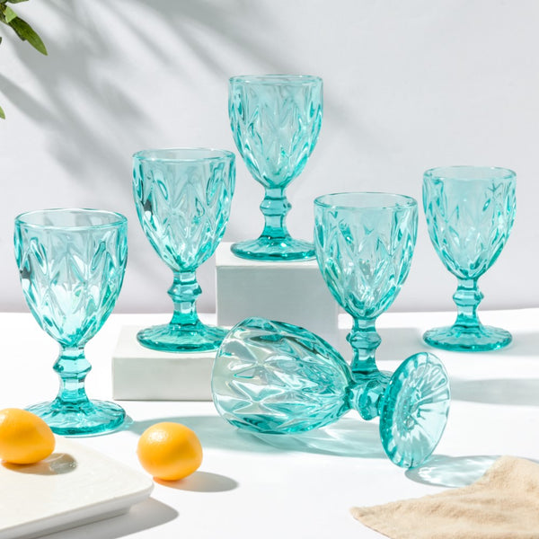 Textured Drinkware Glass Teal Set of 6 250 ml