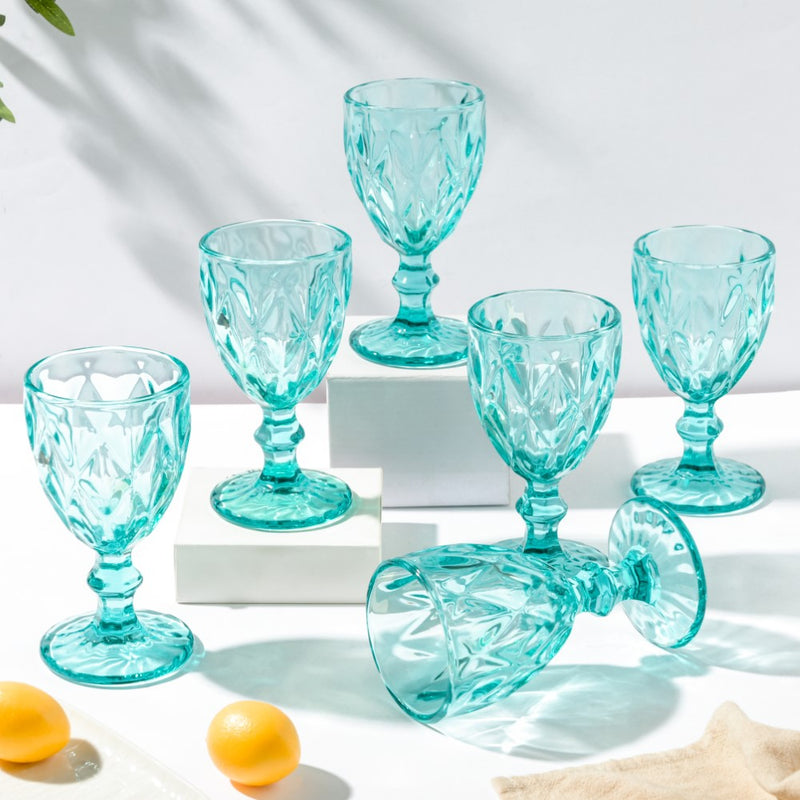Textured Drinkware Glass Teal Set of 6 250 ml