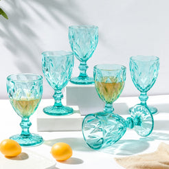 Textured Drinkware Glass Teal Set of 6 250 ml