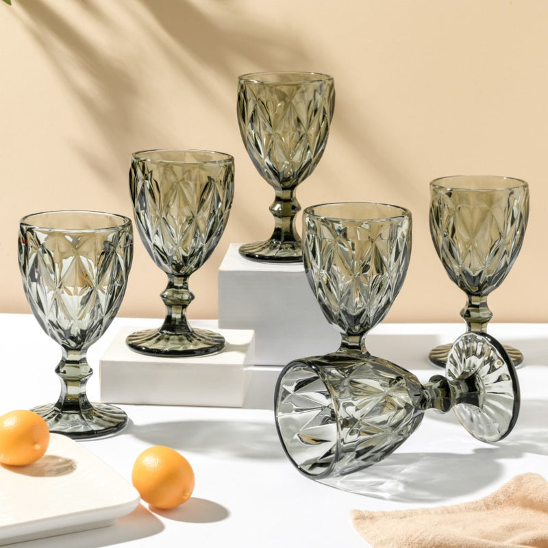 Textured Drinkware Ash Grey Glass Set Of 6 250 ml