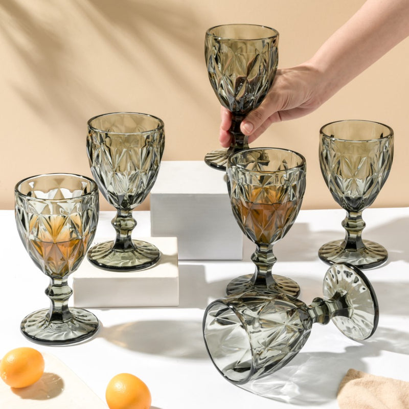 Textured Drinkware Ash Grey Glass Set Of 6 250 ml