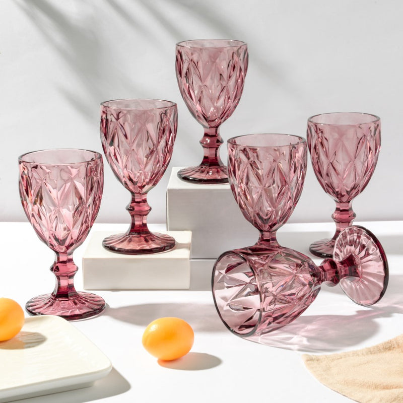 Rose Textured Drinkware Glass Mauve Set of 6 250 ml