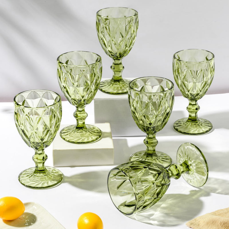 Textured Drinkware Glass Green Set Of 6 250 ml