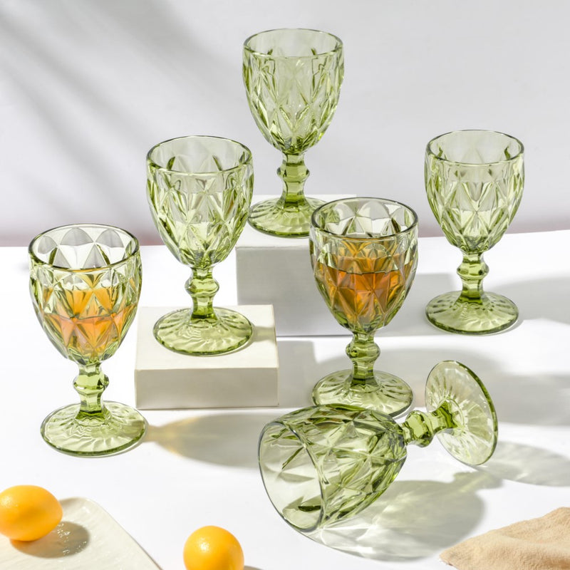 Textured Drinkware Glass Green Set Of 6 250 ml