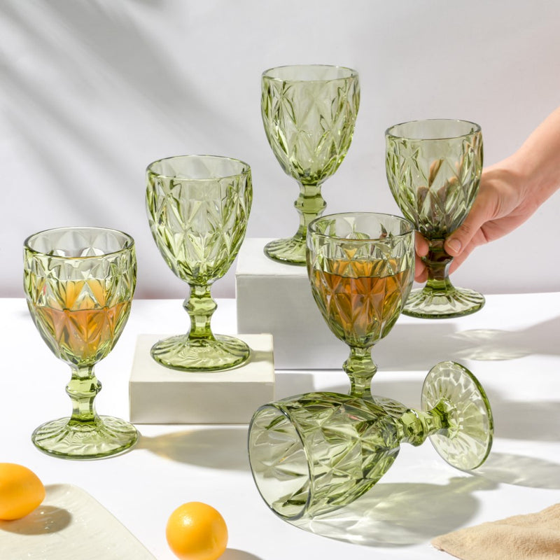Textured Drinkware Glass Green Set Of 6 250 ml