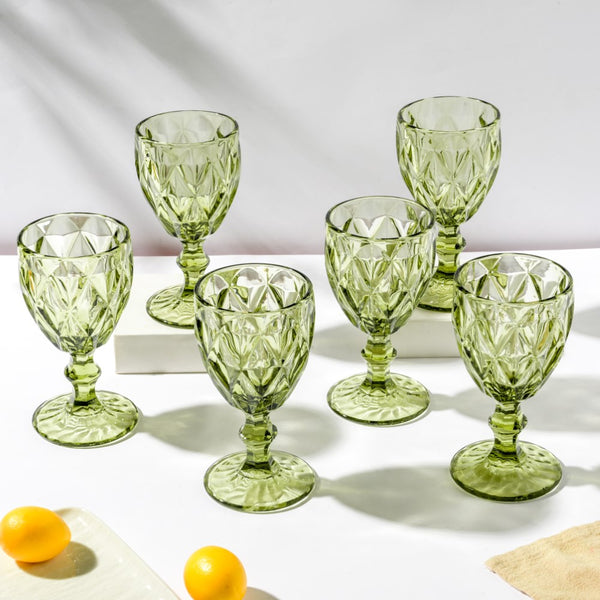Textured Drinkware Glass Green Set Of 6 250 ml