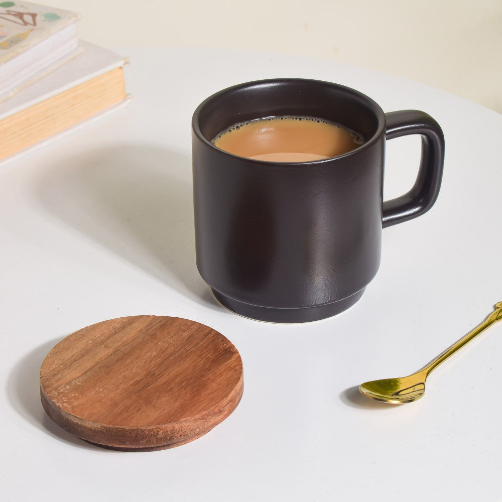 Savanna Stoneware Mug With Lid Black 250 ml