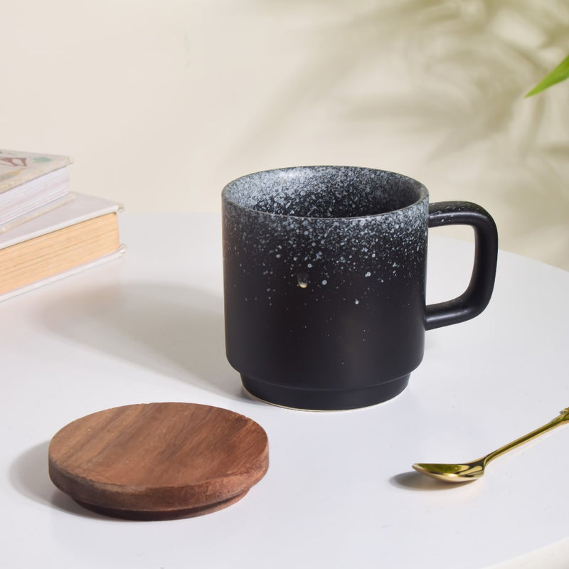 Galaxy Stone Pottery Mug With Lid Black 250 ml- Mug for coffee, tea mug, cappuccino mug | Cups and Mugs for Coffee Table & Home Decor