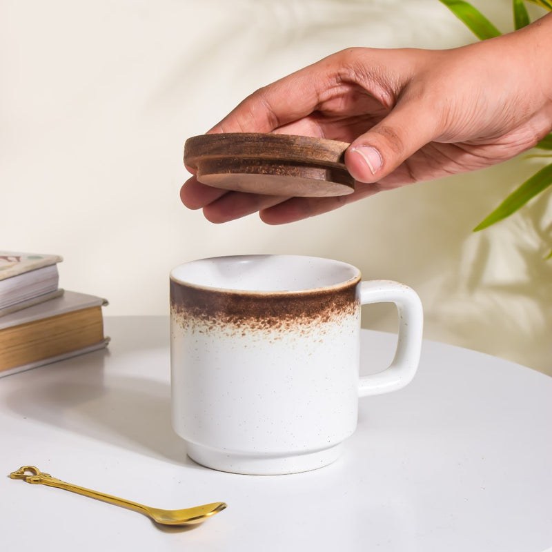 Cavern Clay Mug With Lid White 250 ml- Mug for coffee, tea mug, cappuccino mug | Cups and Mugs for Coffee Table & Home Decor