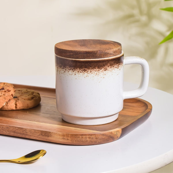 Cavern Clay Mug With Lid White 250 ml- Mug for coffee, tea mug, cappuccino mug | Cups and Mugs for Coffee Table & Home Decor