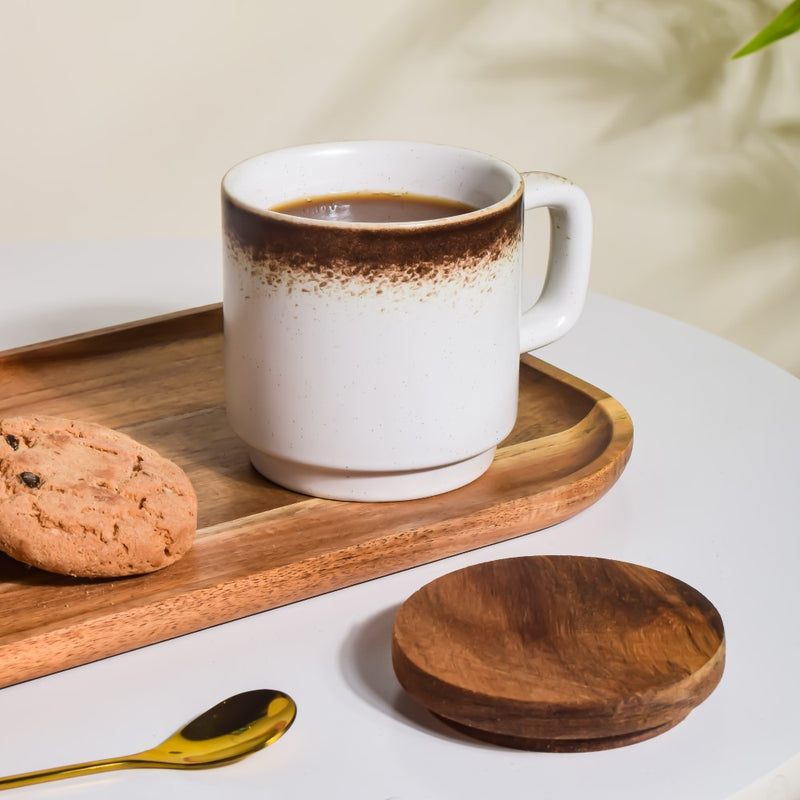 Cavern Clay Mug With Lid White 250 ml- Mug for coffee, tea mug, cappuccino mug | Cups and Mugs for Coffee Table & Home Decor