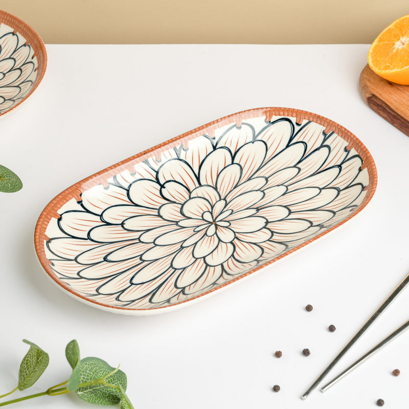 Abloom Ceramic Long Plate 11.5 Inch - Ceramic platter, serving platter, fruit platter | Plates for dining table & home decor