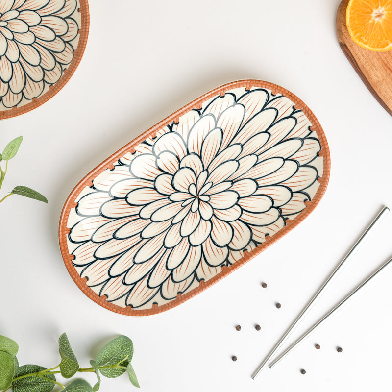 Abloom Ceramic Long Plate 11.5 Inch - Ceramic platter, serving platter, fruit platter | Plates for dining table & home decor