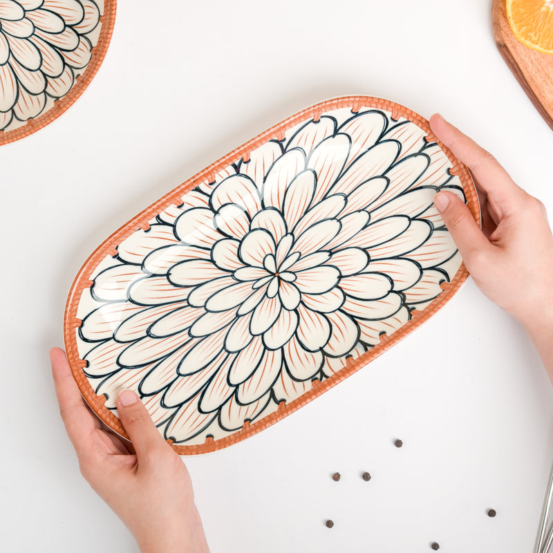Abloom Ceramic Long Plate 11.5 Inch - Ceramic platter, serving platter, fruit platter | Plates for dining table & home decor