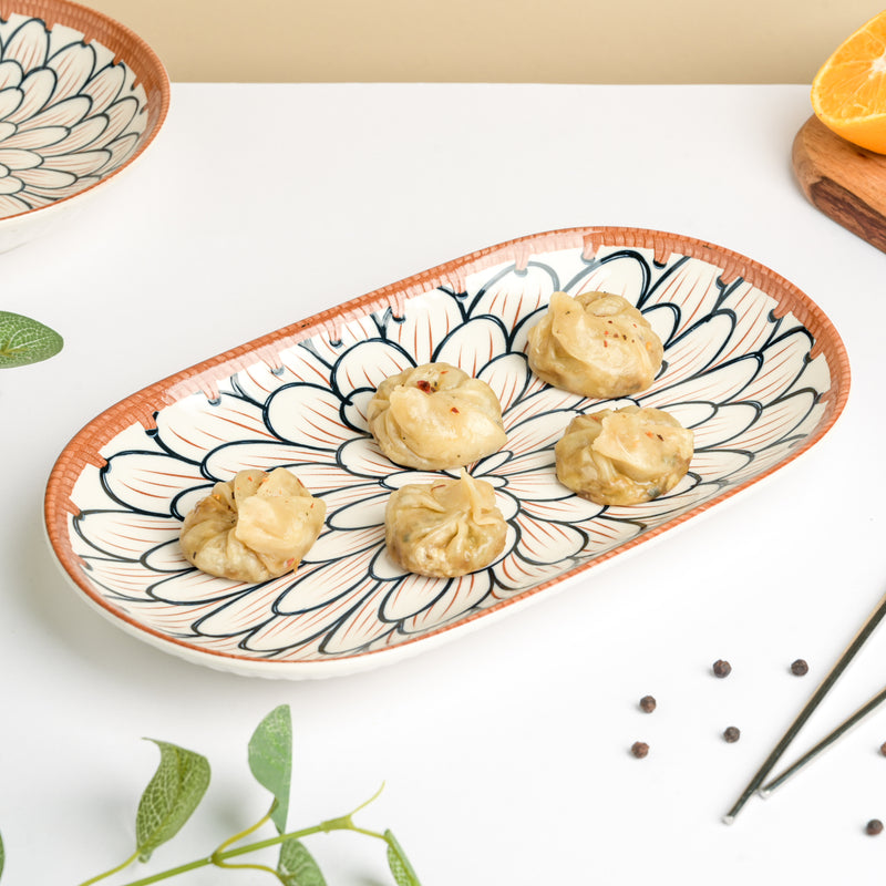 Abloom Ceramic Long Plate 11.5 Inch - Ceramic platter, serving platter, fruit platter | Plates for dining table & home decor