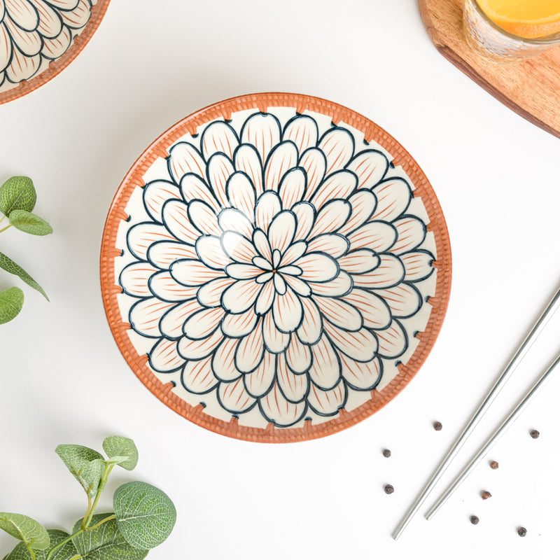 Abloom Ceramic Ramen Bowl 8 Inch 750 ml - Soup bowl, ceramic bowl, ramen bowl, serving bowls, salad bowls | Bowls for dining table & home decor