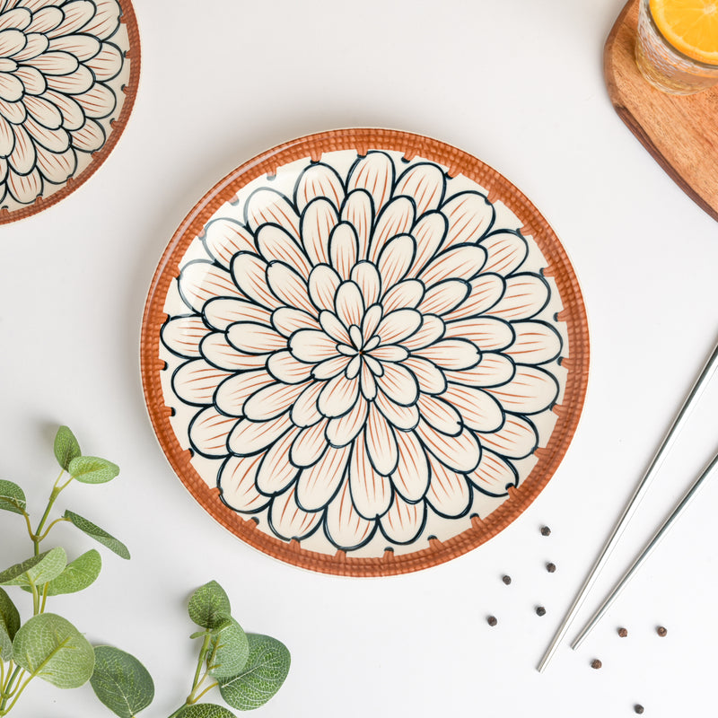 Abloom Ceramic Dinner Plate 10 Inch - Serving plate, rice plate, ceramic dinner plates| Plates for dining table & home decor