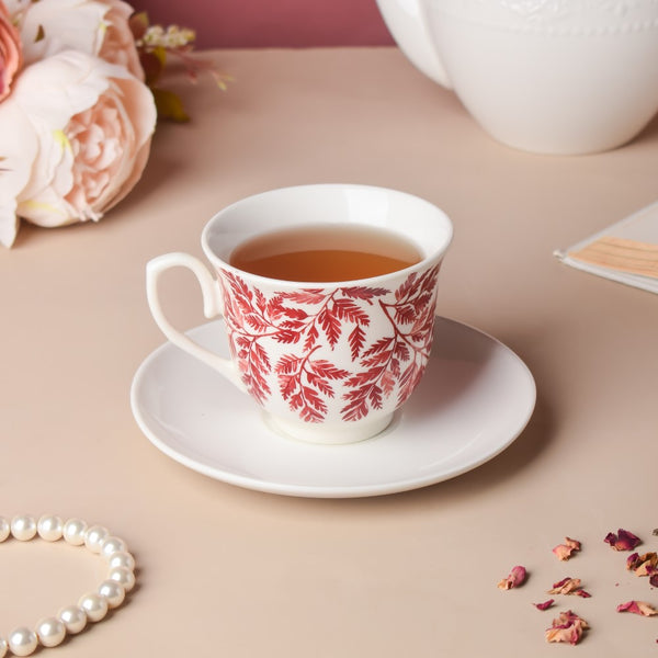 Autumn Fern Patterned Ceramic Cup And Saucer 200 ml
