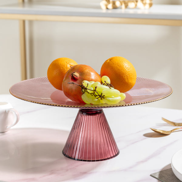 Glass Cake Stand Pink 13 inch