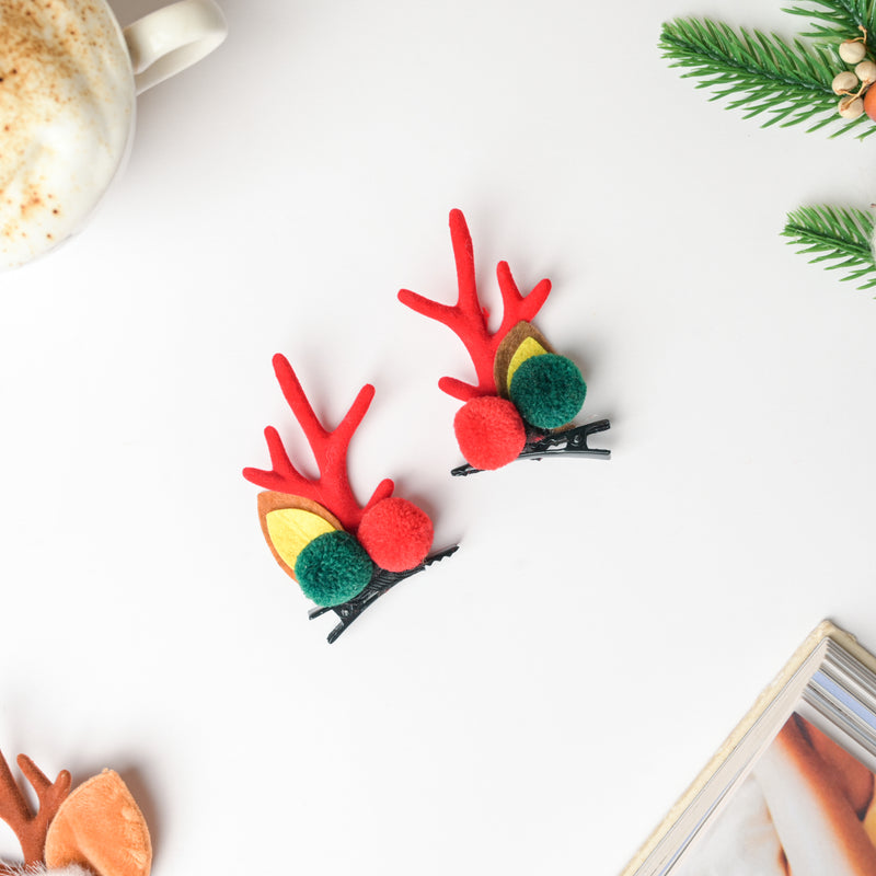 Reindeer Christmas Hairpin Red Set of 2